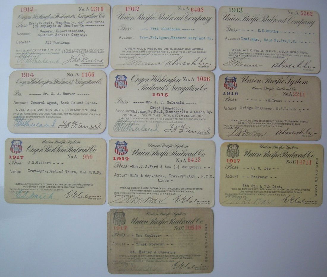 Union Pacific & OSL Annual Passes (10) (1 of 2)