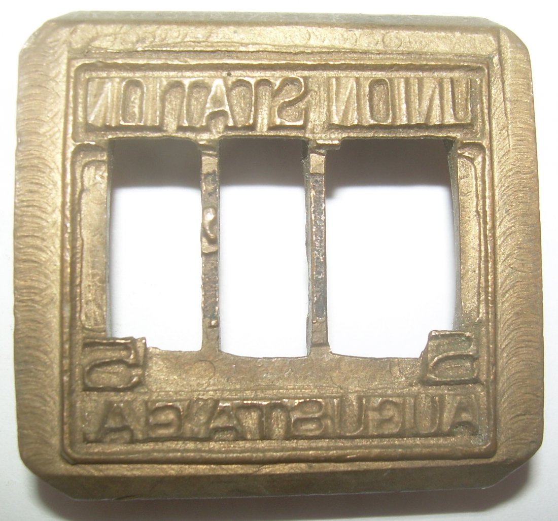 Augusta Georgia Union Station Dater Die: A nice dater die from Union Station in Augusta, Georgia. It is agent #5. One pic shows the lettering and it's a "mirror" image.