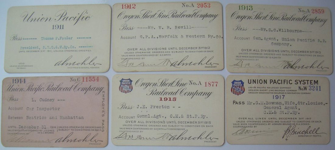 Union Pacific & OSL Annual Passes (6) (1 of 2)