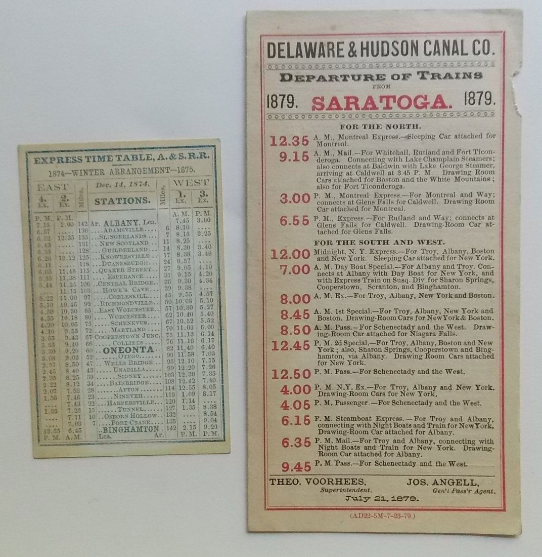 Delaware & Hudson / A&S timetables 1870s (1 of 2)