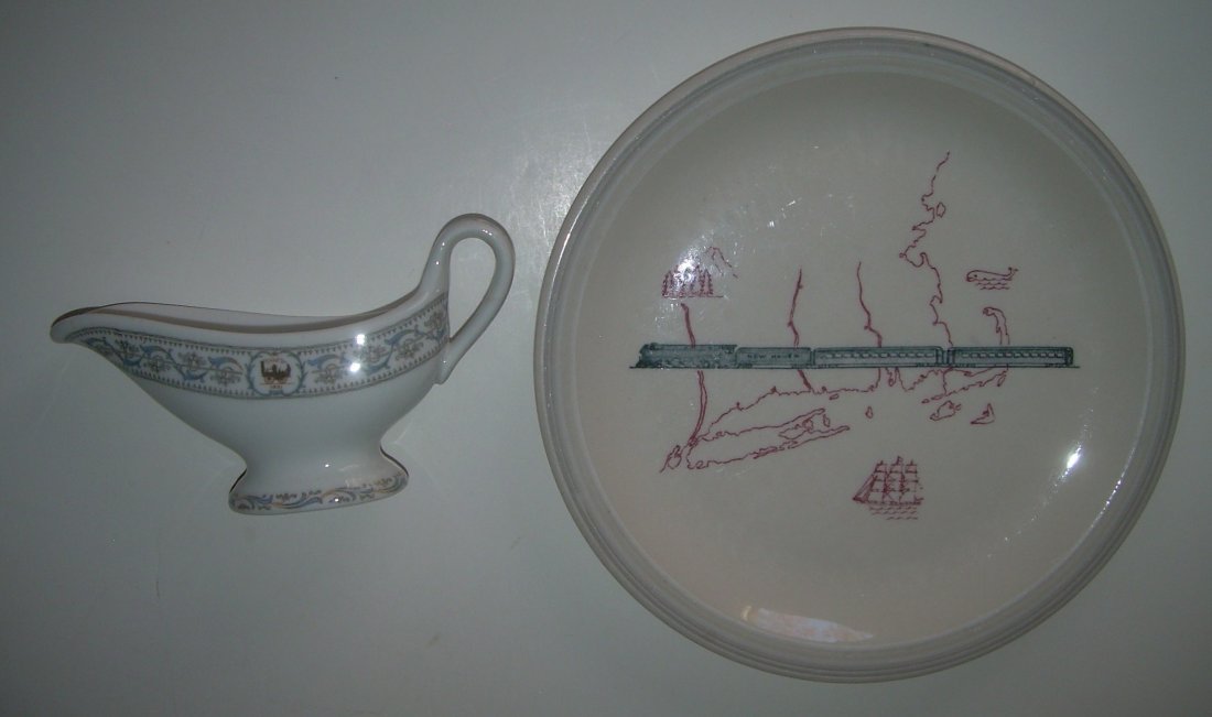 New Haven & New York Central China (2): China from the New York New Haven & Hartford Railroad and the New York Central Railroad: (1) 8 1/4" Merchants pattern plate with Buffalo backstamp - nice (2) New York Central "Dewitt Clinton" pattern