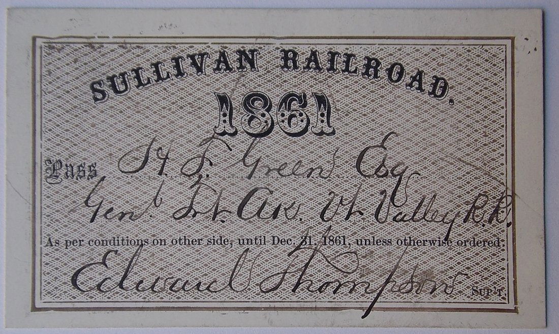 Sullivan Railroad Annual Pass 1861 (1 of 2)