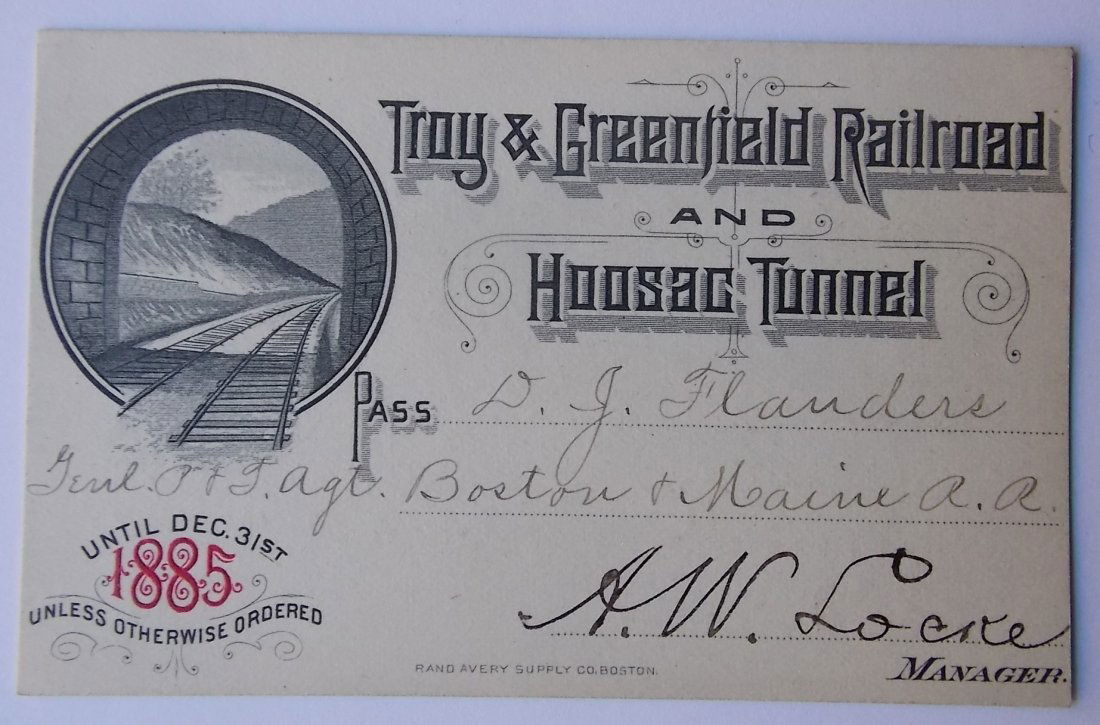 Troy & Boston Rairload Pass 1885 Hoosac Tunnel (1 of 2)