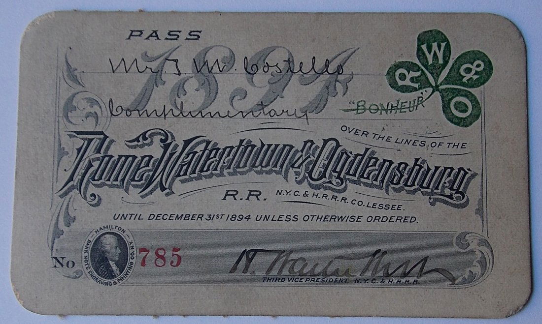 Rome Watertown & Ogdensburg  Pass 1894 (1 of 2)