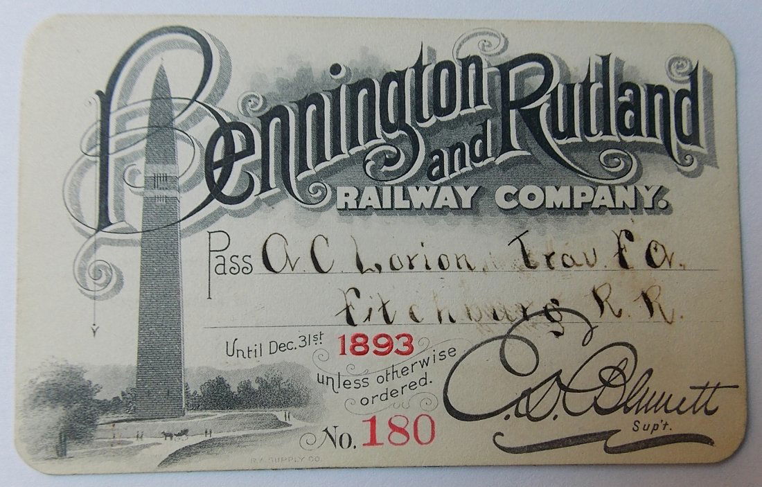 Bennington & Rutland Railroad Pass 1893 (1 of 2)