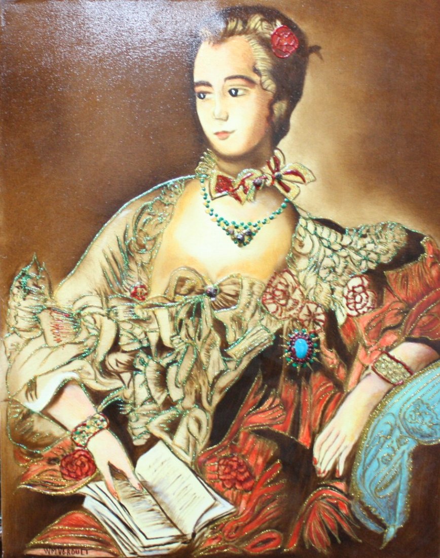 Original William Verdult "Queen" from Kings and Queen: Original William Verdult "The Dutchmaster", "Queen", Oil on canvas with gemstones uncut natural rubies. Reg#8912, 22"x28" From Kings and Queens of Europe Collection. Appraised $285,000.Item was siezed