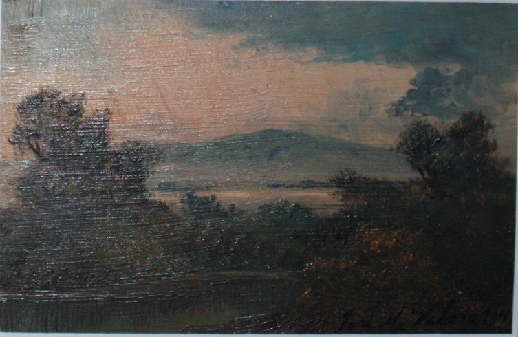 Jose Maria Velasco Oil on postcard: Jose Maria Velasco Original oil on postcard. Circa early 1900's. 5 1/2"x 3 1/2". Velasco used to gift these remarkable mini masterpieces. They are extremely detailed and rare.