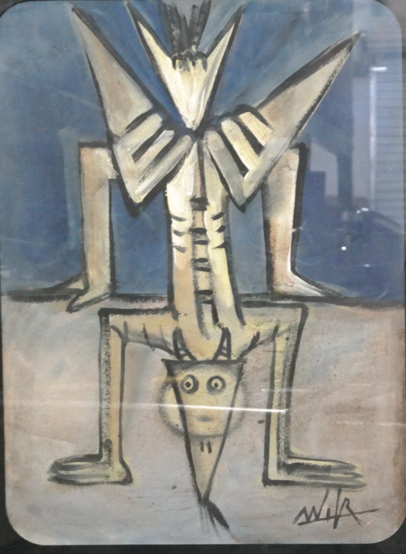 Mixed media on paper signed "Wilfredo Lam": Mixed media on paper signed "Wilfredo Lam",31"x39". We are offering this piece "as is" with no certficate. since this was an FBI siezed piece. Appraised $875,500. Item was siezed from Germany's "Berni