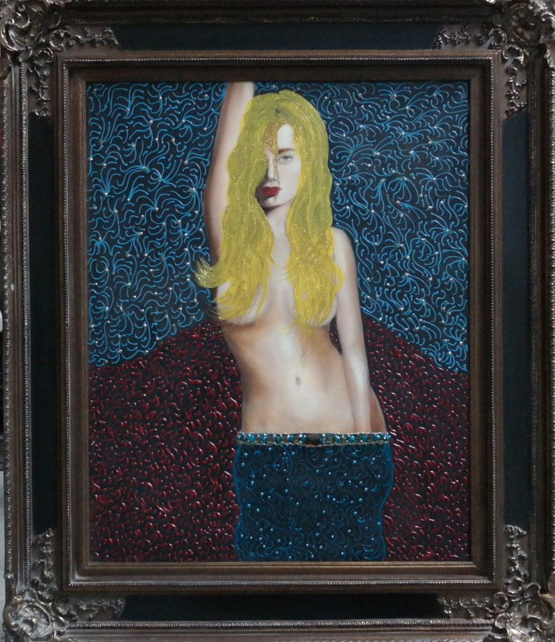 Original William Verdult "Untitled", oil on canvas,: William Verdult "The Dutchmaster", "Untitled", oil on canvas, bejeweled. Reg.# 129, 24" x 30". Framed. Appraised $235,500. Item was siezed from Germany's "Bernie Madoff" Half Billion Dollar Ponzie Sch