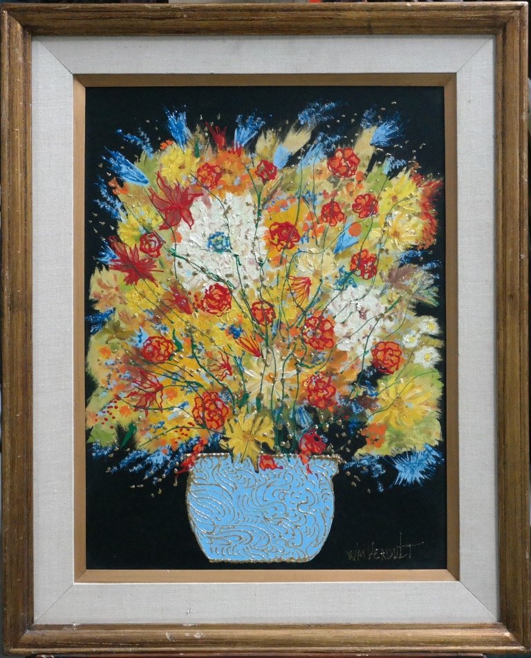 Original William Verdult oil on canvas"Flowers",: Original William Verdult "The Dutchmaster", "Flowers", oil on canvas. 18" x 24".Framed.Vintage 1972. Appraised $165,000.Item was siezed from Germany's "Bernie Madoff" Half Billion Dollar Ponzi Schemer