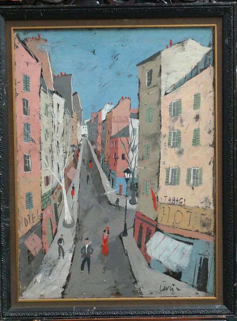 Original Charles Levier Oil on canvas. 1940's: Charles Levier Original oil on panel, "untitled". 22" x 30", framed. Circa 1940's. Previously owned and displayed in Beverly Hills Art Gallery during the 1970's. Needs restoration. Retails $5,500