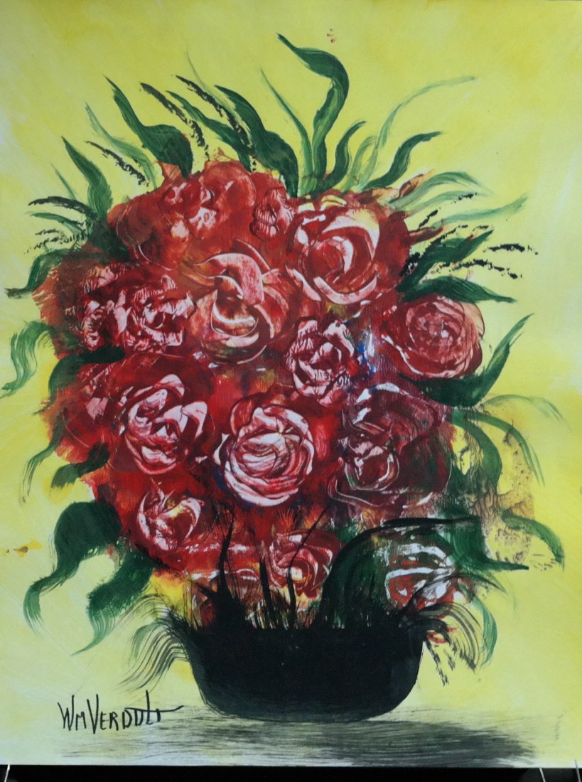 Original William Verdult oil on paper, "Rose Bouquet".: Original William Verdult "The Dutchmaster", "Rose Bouquet", oil on paper. 22" x 28". Reg. #494-1234. Rare Never seen original acquired from artist private collection. Appraised $77,000.Item was siezed