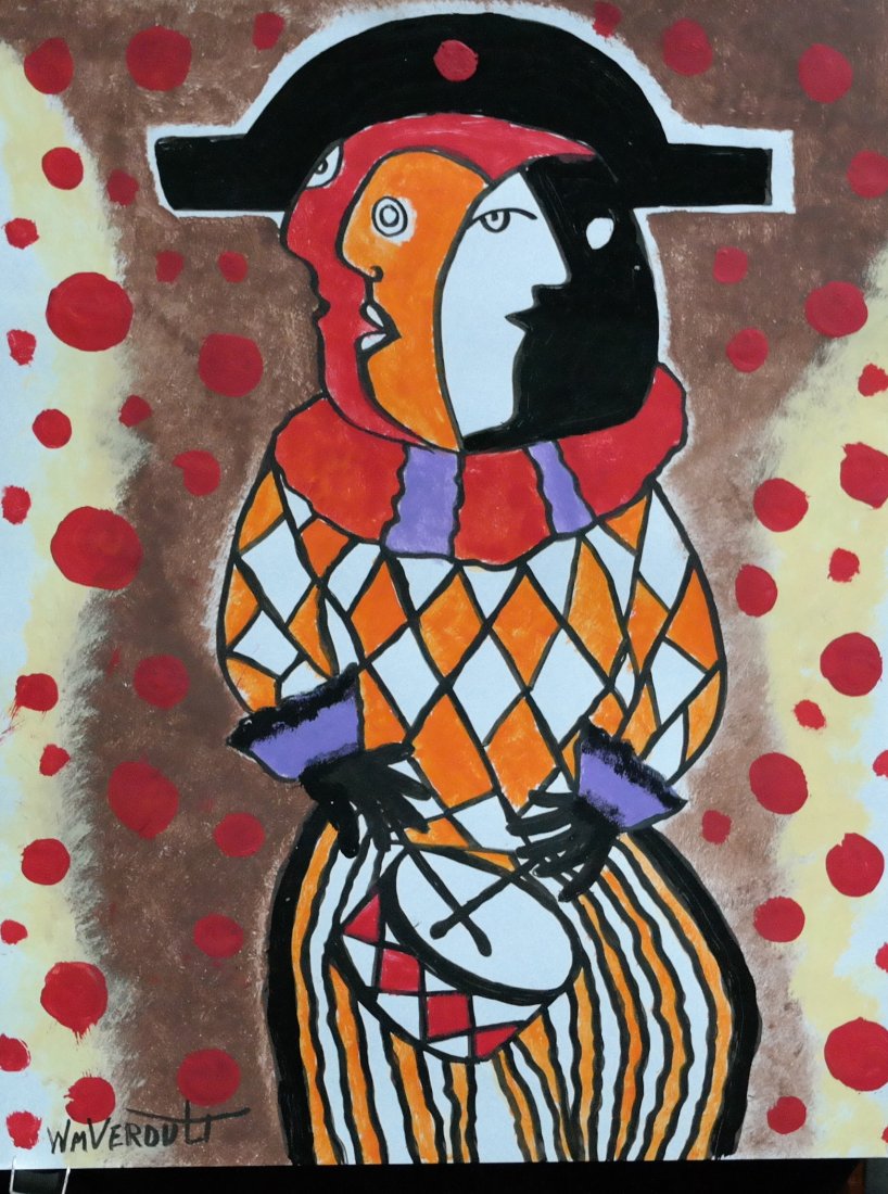 Original William Verdult oil on paper, "Multi-Drummer".: Original William Verdult "The Dutchmaster", "Multi-Drummerl", oil on paper. 22" x 28". Reg. #4554-117. Rare Never seen original acquired from artist private collection. Appraised $67,000.Item was siez