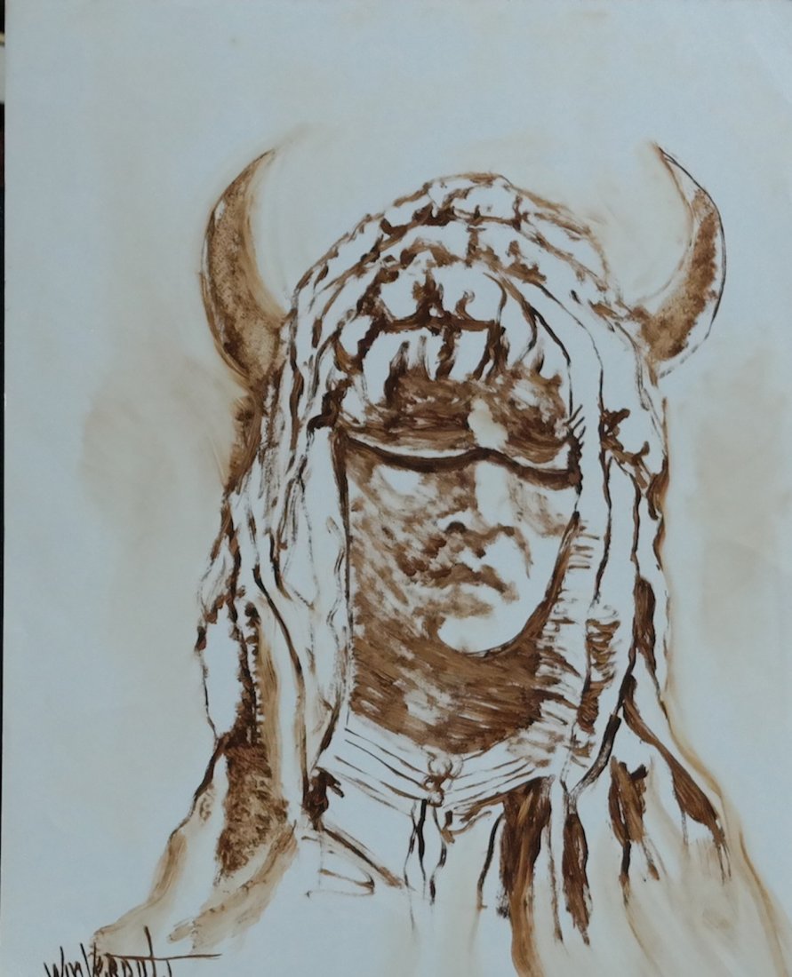 Original William Verdult oil on paper, "Buffalo Son": William Verdult "The Dutchmaster", "Buffalo Son"", oil on paper. Reg. # 8111, 22" x 28". Appraised $48,000. Item was siezed from Germany's "Bernie Madoff" Half Billion Dollar Ponzi Schemer, Ulrich Eng