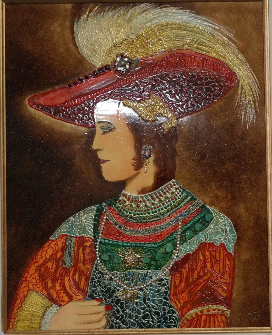 Vintage Original William Verdult \"A Nez Perce\": Original William Verdult "The Dutchmaster", "Untitled", oil on canvas, bejeweled. 24" x 30", Reg.# 2488. Appraised $287,000. From the Kings and Queens of Europe Collection. Item was siezed from German