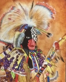 William Verdult Original "Regala" oil paper: William Verdult "The Dutchmaster", "Native American in Full Regala", oil on paper, Reg. # 202-624, 28" x 22. Appraised $115,000. Item was siezed from Germany's "Bernie Madoff" Half Billion Dollar Ponz