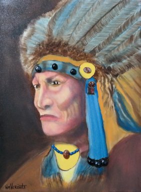Rare Original W. Verdult oil board "Chief": William Verdult "The Dutchmaster", "Chief", oil on canvas bejeweled. 20" x 24". Appraised $234,000. Item was seized from Germany's "Bernie Madoff" Half Billion Dollar Ponzi Schemer, Ulrich Engler.