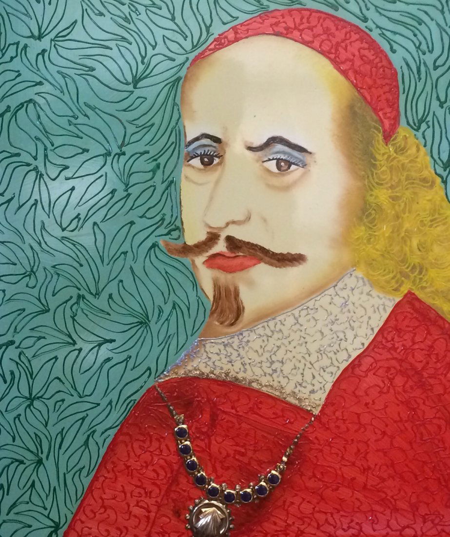 Verdult Original oil masonite "Archbishop": William Verdult "The Dutchmaster", "Archbishop", oil on masonite, bejeweled. 20" x 24", Reg#3132. Appraised $214,000. From Kings and Queens of Europe Collection. Item was seized from Germany's "Bernie