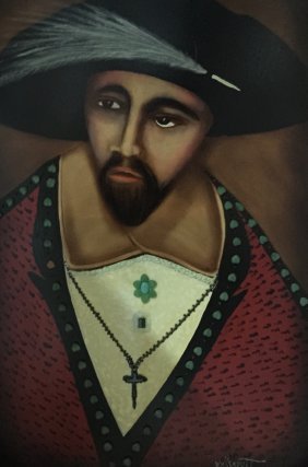 Original Verdult "Untiled", oil canvas bejeweled: William Verdult \"The Dutchmaster","Untitled", oil on canvas, bejeweled. 24" x 36", reg# 421. Appraised $305,000.From the King and Queens of Europe Collection. Item was seized from Germany's "Bernie M