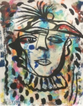 Original Verdult "Arlekino",Paper: William Verdult "The Dutchmaster","Arlekino" oil on paper, 22" x 28". Reg.#399. Appraised $81,000. Item was seized from Germany's"Bernie Madoff" Half Billion Dollar Ponzi Schemer, Ulrich Engler. This