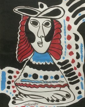 Original Verdult "Picasso",Paper: William Verdult "The Dutchmaster","Picasso" oil on paper, 22" x 28". Reg.#12888. Appraised $90,000. Item was seized from Germany's"Bernie Madoff" Half Billion Dollar Ponzi Schemer, Ulrich Engler. This