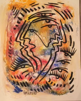 Original Verdult "Arrays of Emotion" watercolor paper: William Verdult "The Dutchmaster","Arrays of Emotion" watercolor on paper, 22" x 28". Reg.#409129. Appraised $135,000. Item was seized from Germany's"Bernie Madoff" Half Billion Dollar Ponzi Schemer,