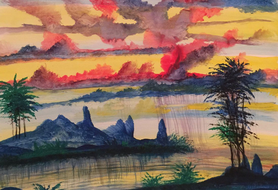 Original Verdult "Lavender Storm" watercolor paper: William Verdult "The Dutchmaster","Lavender Storm" watercolor on paper, 28" x 22". Reg.#4012. Appraised $135,000. Item was seized from Germany's"Bernie Madoff" Half Billion Dollar Ponzi Schemer, Ulric