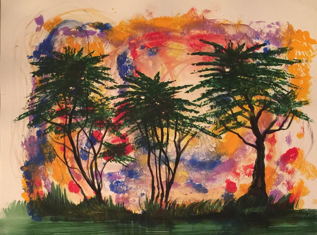 Original Verdult"3 Trees Left with Color" paper: William Verdult "The Dutchmaster","3 Trees Left with Color" watercolor on paper, 28" x 22". Reg.#940891. Appraised $135,000. Item was seized from Germany's"Bernie Madoff" Half Billion Dollar Ponzi Sch