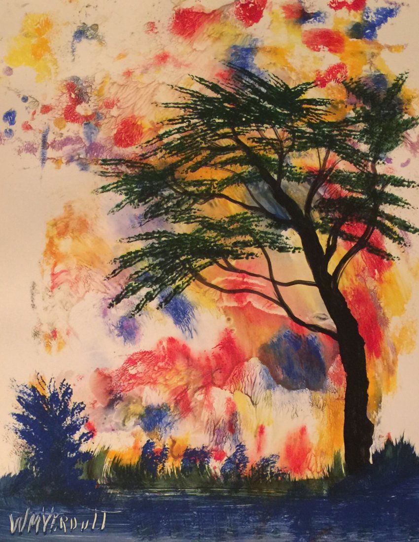 Original Verdult "Tree Left w/ Color" watercolor paper: William Verdult "The Dutchmaster","Tree Left with Color" watercolor on paper, 22" x 28". Reg.#140898. Appraised $135,000. Item was seized from Germany's"Bernie Madoff" Half Billion Dollar Ponzi Scheme