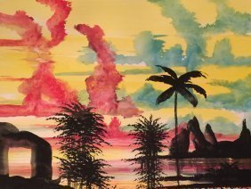 Original Verdult "Paradise Dream" watercolor paper: William Verdult "The Dutchmaster","Paradise Dream" watercolor on paper, 28" x 22". Reg.#7148. Appraised $135,000. Item was seized from Germany's"Bernie Madoff" Half Billion Dollar Ponzi Schemer, Ulric