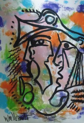 Original Verdult" "1014", watercolor paper: William Verdult "The Dutchmaster","Arlekino" watercolor on paper, 22" x 28". Registered. Appraised $135,000. Item was seized from Germany's"Bernie Madoff" Half Billion Dollar Ponzi Schemer, Ulrich Eng