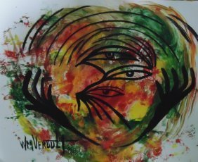 Original Verdult "Untitled"" watercolor paper: William Verdult "The Dutchmaster","Untitled" watercolor on paper, 28" x 22". Registered. Appraised $135,000. Item was seized from Germany's"Bernie Madoff" Half Billion Dollar Ponzi Schemer, Ulrich Eng