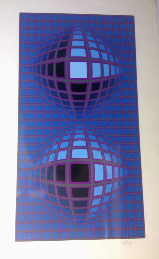 Victor Vasarely "Reflection": Original hand signed and numbered serigraph on paper; Image size 35" x 18 1/2", unframed