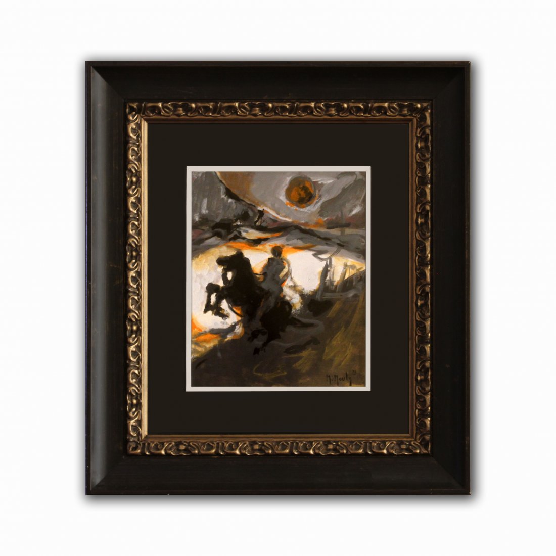 Marcel Mouly "Horseman at Night": Original hand signed watercolor on paper; Image size 12" x 9", dated 1973, framed