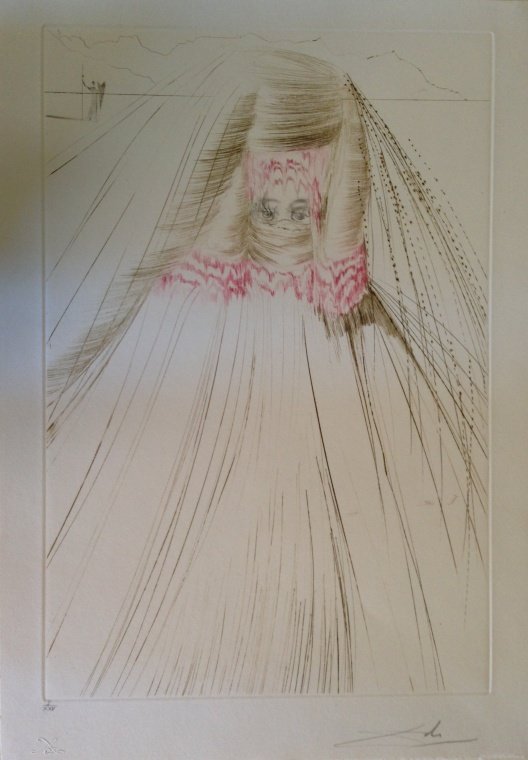 Salvador Dali "Queen with Silk Tunic": Original hand signed and numbered intaglio etching on paper; Image size 15 3/4" x 10 1/2", from the Roman Numeral edition of 25...Field # 70-10N, framed