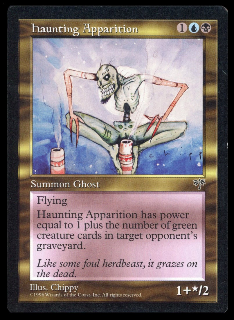 Magic The Gathering - Haunting Apparition - Artist proof Signed - Mirage: This lot contains an artist proof Haunting Apparition from Mirage signed by the artist 'Chippy. The card has been authenticated by CGC and comes with the proposed label of authenticity however the car