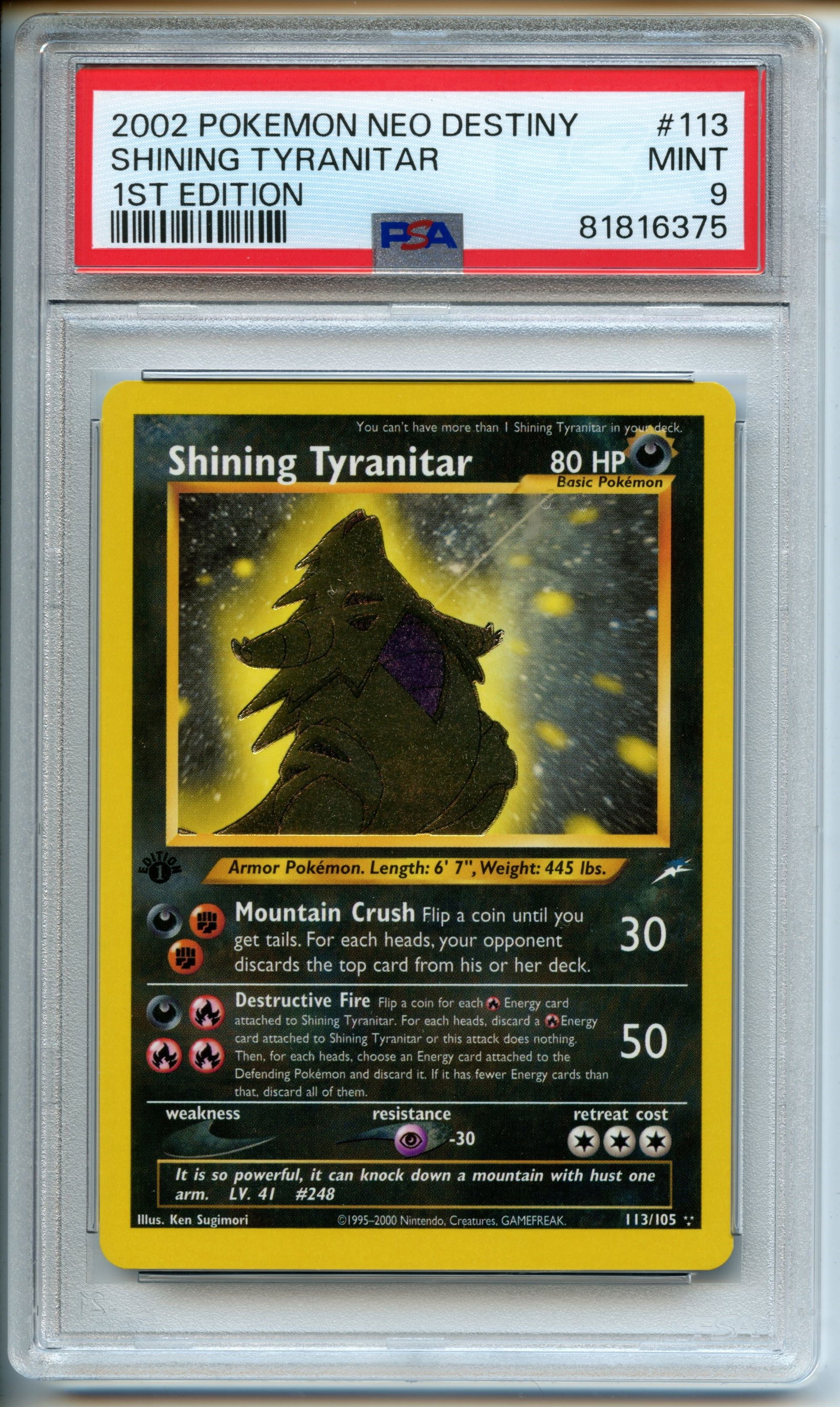 Pokémon TCG - Shining Tyranitar - 1st Edition - PSA 9 (1 of 2)