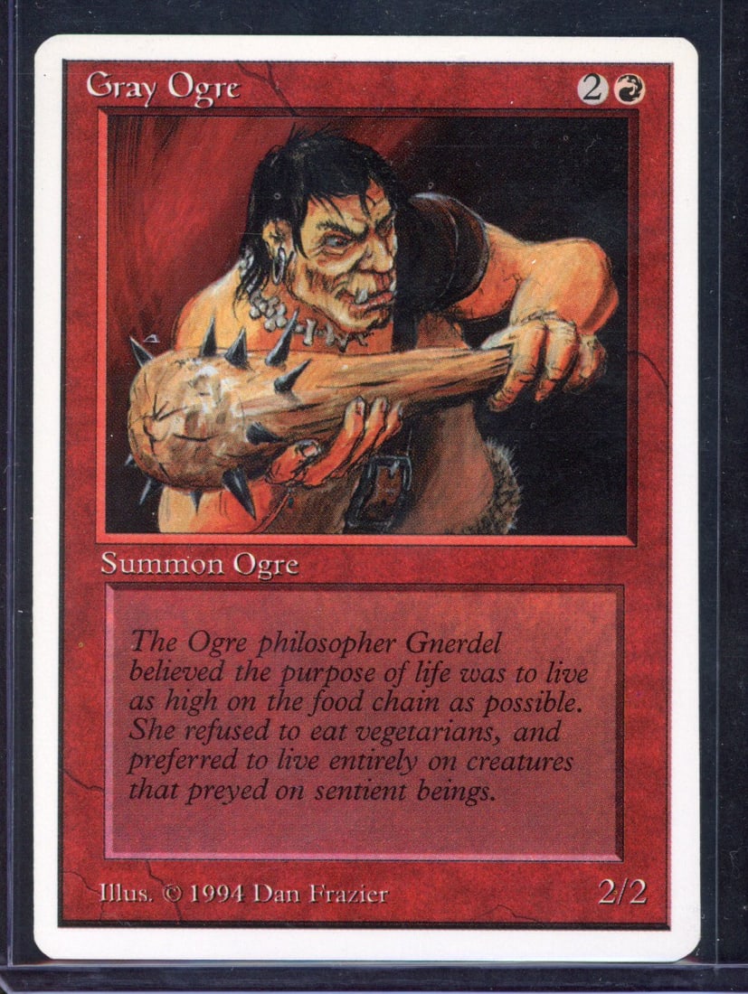 Magic The Gathering - Summer Magic Gray Ogre - Near Mint: This lot features the fabled Summer Magic, Gray Ogre in near mint condition.Summer Magic was a retracted print run of Revised edition that had numerous printing and quality issues. Very few of these c