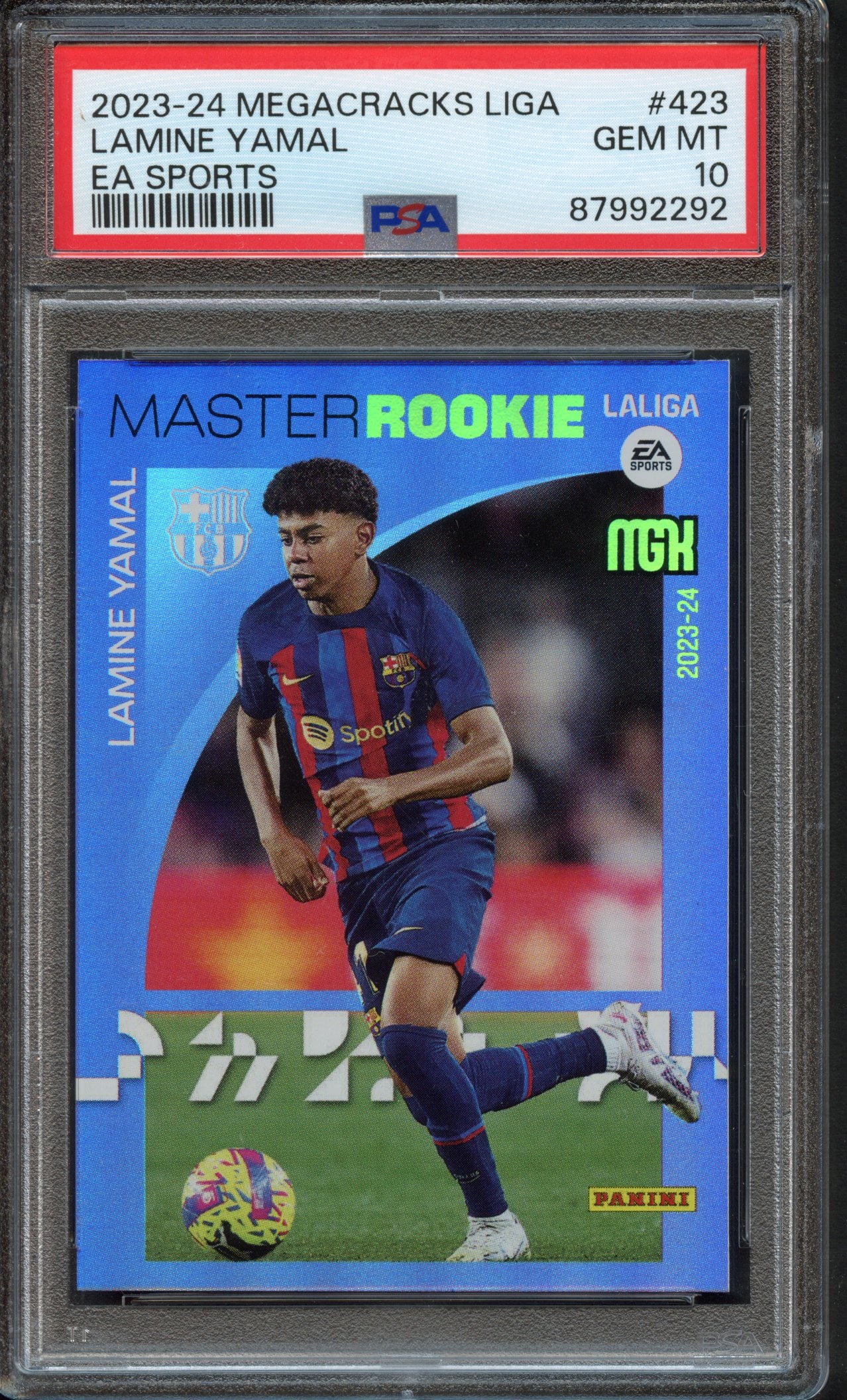 PSA 10 2023 Lamine Yamal ROOKIE Mega Cracks Liga EA Sports: 2023 Lamine Yamal ROOKIE Mega Cracks Liga EA Sports, graded by PSA at a highly impressive Gem Mint 10.About Lamine Yamal:Lamine Yamal is a generational talent who made his FC Barcelona debut at just 1