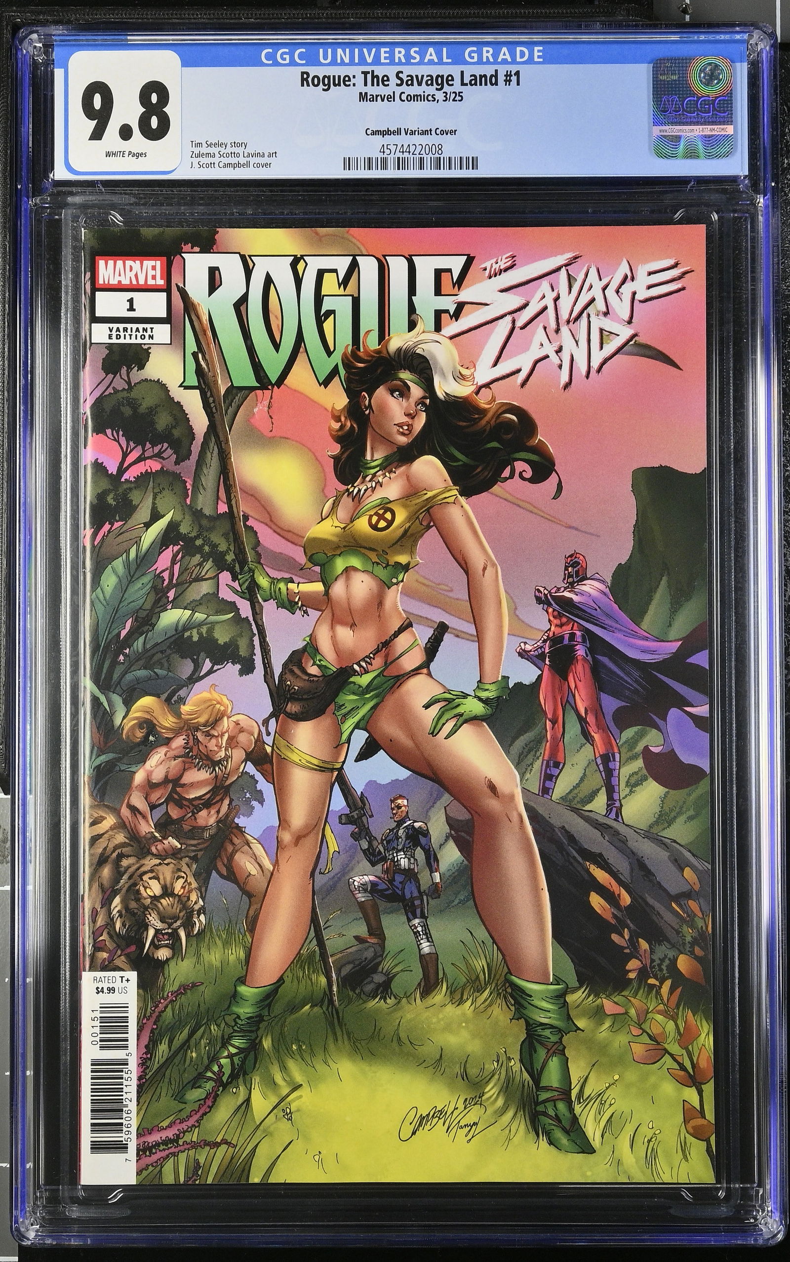 Rogue The Savage Land #1 (Marvel Comics 2025) CGC 9.8 J Scott Campbell variant: Rogue The Savage Land #1 (Marvel Comics 2025) CGC Graded 9.8, white pages.??????J Scott Campbell variant cover.??????Art by Zulema Scotto Lavina. Written