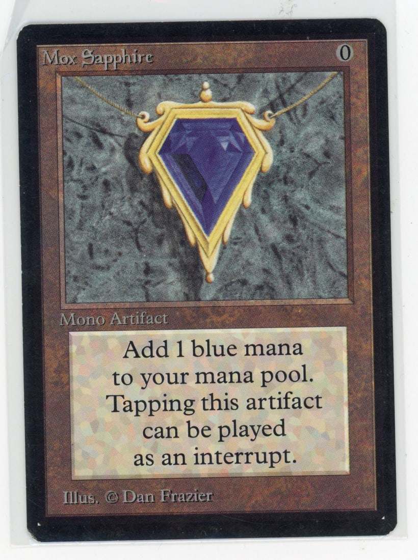 Mox Sapphire - Beta (Ex): This Mox Sapphire is considered to be in Excellent condition the European grading standards and light play by the TCG Player standard. The back of this card is virtually undisguisable from a mode