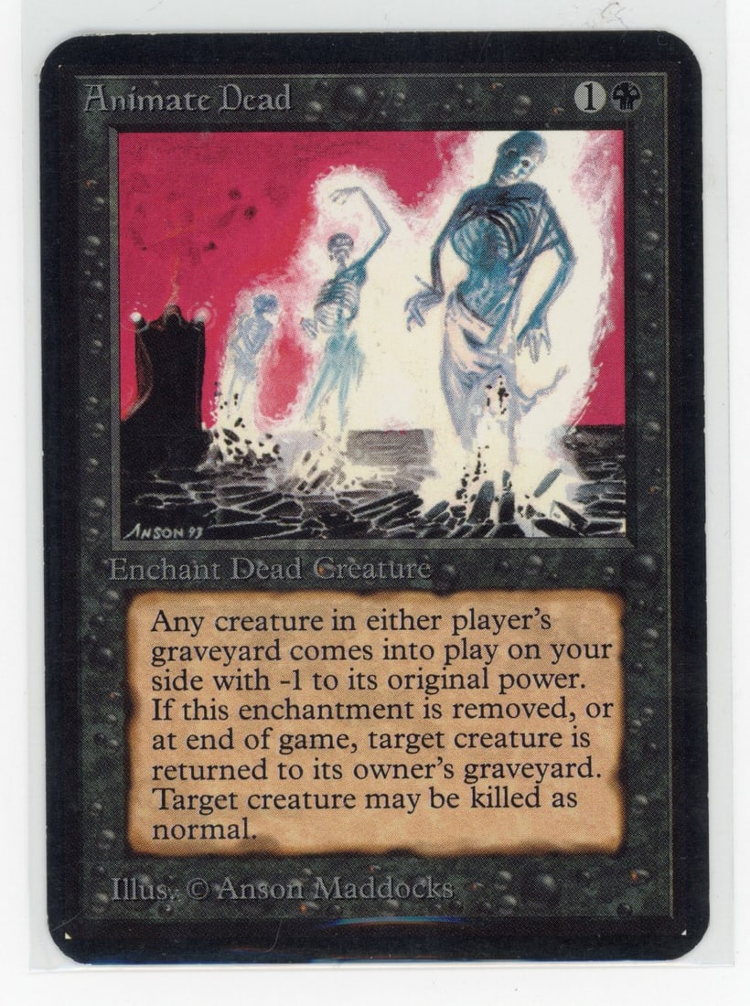 Animate Dead - Alpha (NM): This copy of Animate Dead from Alpha is in Near Mint condition by all grading standards. Cards from limited edition Alpha were printed in 1993 and its incredibly rare to find cards in this condit