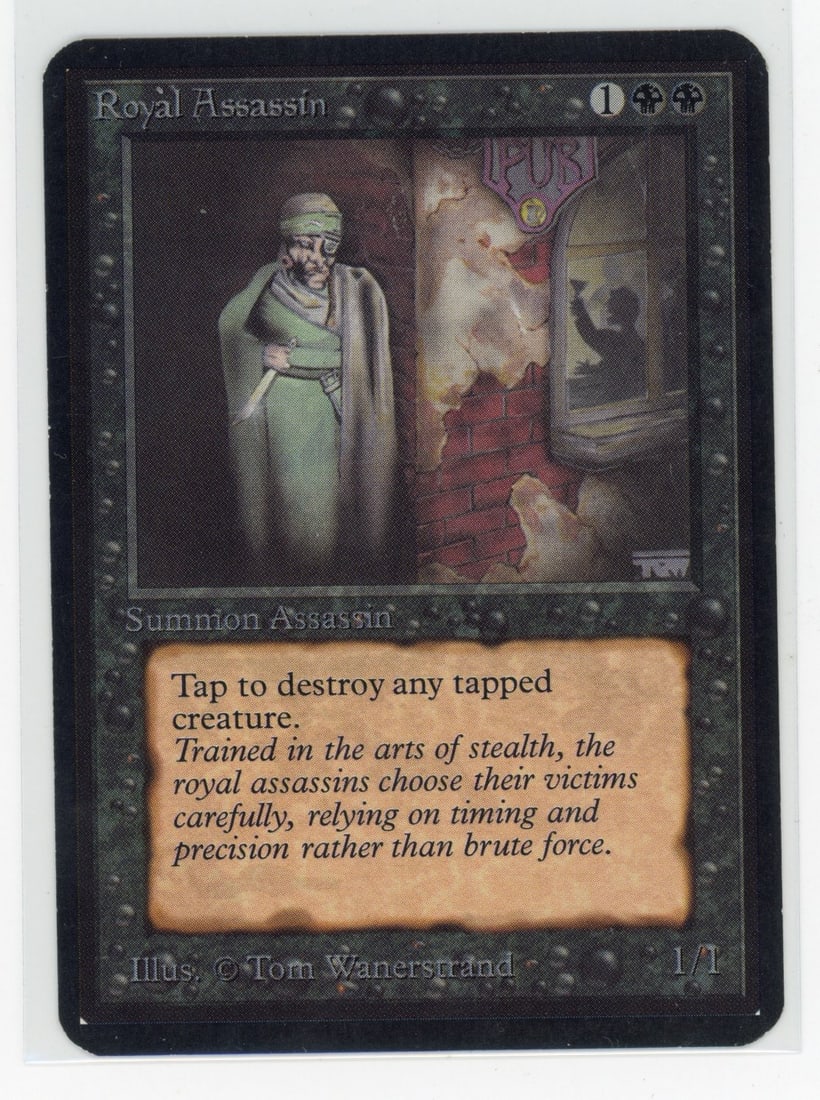 Royal Assassin - Alpha (Ex): This Royal Assassin from limited Edition Alpha is considered to be in Excellent condition by the European standards and Light Play by TCG Player standards. The card has very minor edgewear and a