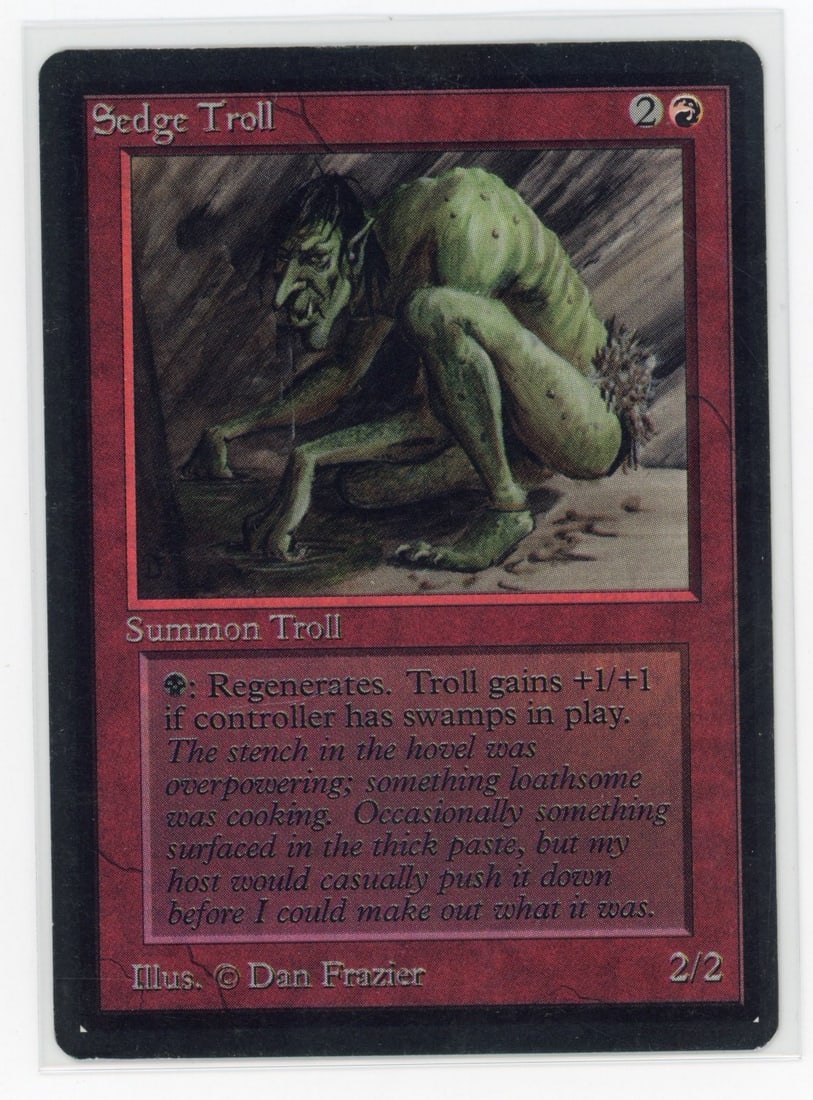 Sedge Troll - Beta (EX): Sedge Troll from Beta in Excellent condition.This Sedge Troll is in remarkably good condition. Tiny marks on the borders and surface place this card firmly in the Excellent condition range, a particul