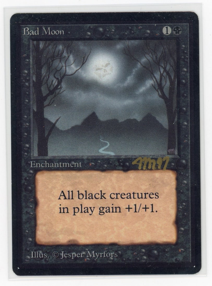Bad Moon - Beta (EX): This Bad Moon from Beta is in Excellent condition, with a gold ink signature presumably from the artist featured just below the artwork.This Bad Moon has been extremely well looked after, only very li