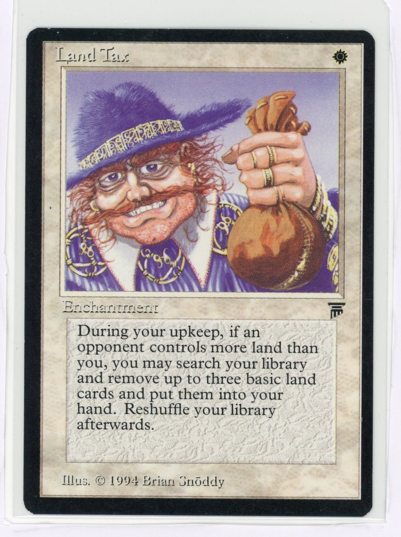 Land Tax - Legends (EX+): Land Tax from Legends, in Excellent+ condition.While this card is extremely close to Near Mint, two tiny white dings on the border take it into the very top range of Excellent.