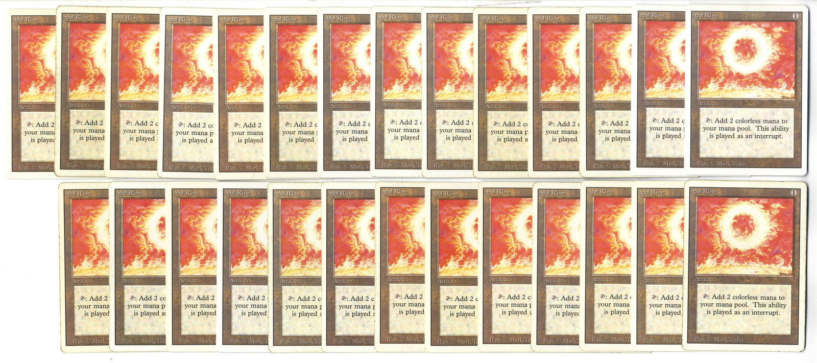 X27 Sol Ring - Revised: X27 copies of Sol Ring from Revised mostly around the Good/Excellent conditions with some exceptions.