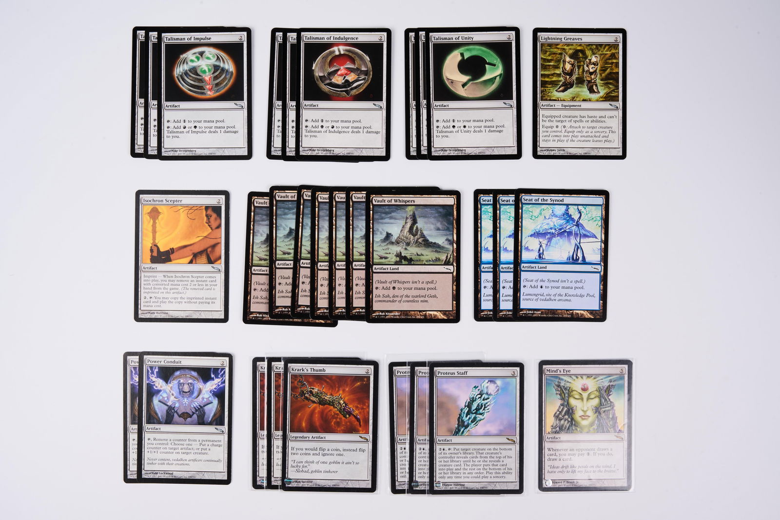 Mirrodin Block Collection: This collection contains cards from across the Mirrodin block: Mirrodin, Dark Steel, and Fifth Dawn. These are partially completed sets with many cards missing, but this lot offers a fantastic opportu