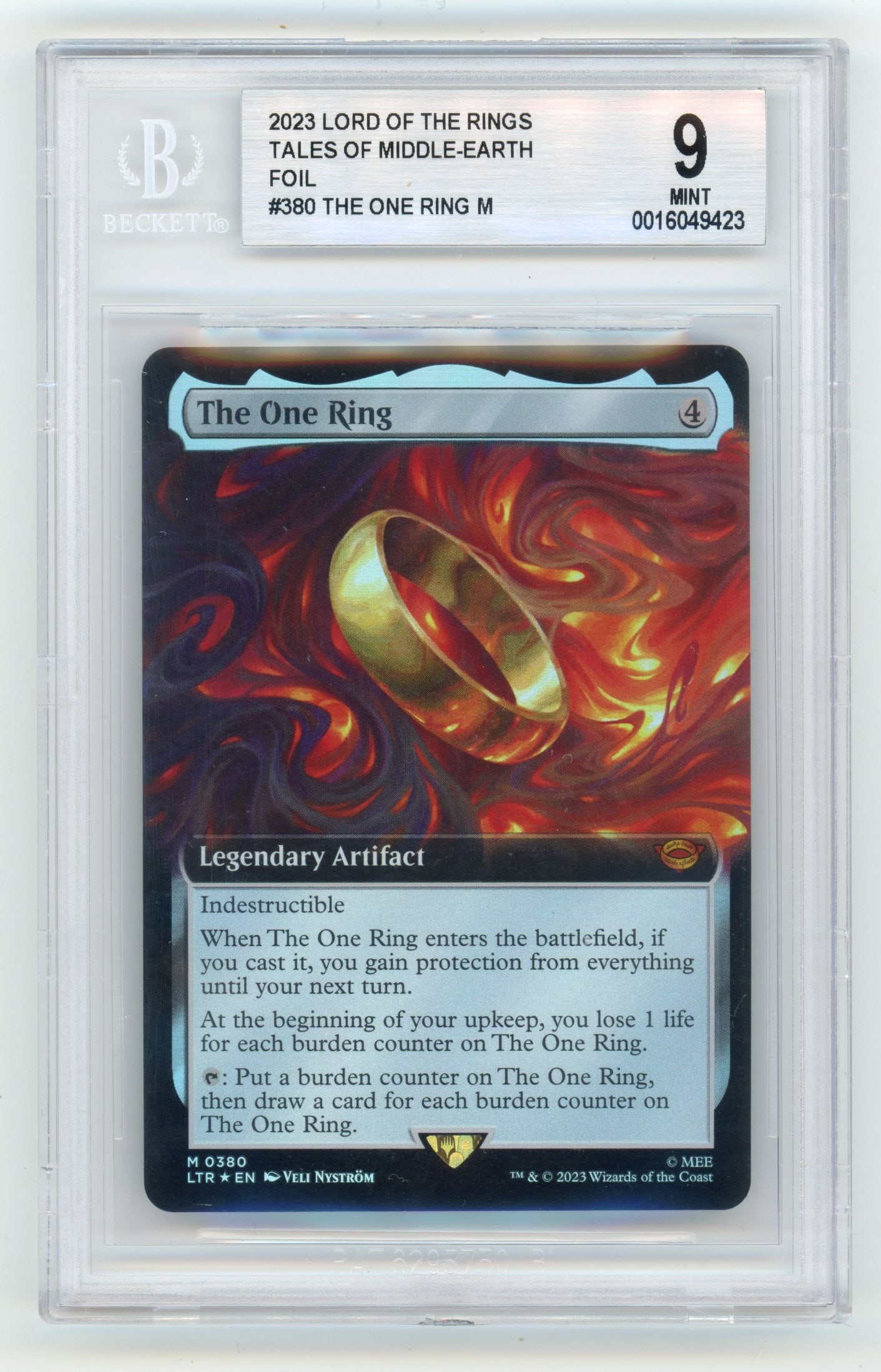 BGS 9 The One Ring (extended-art foil) - Tales of Middle-Earth: BGS 9 grade The One Ring (extended-art foil) from the Tales of Middle-Earth set.