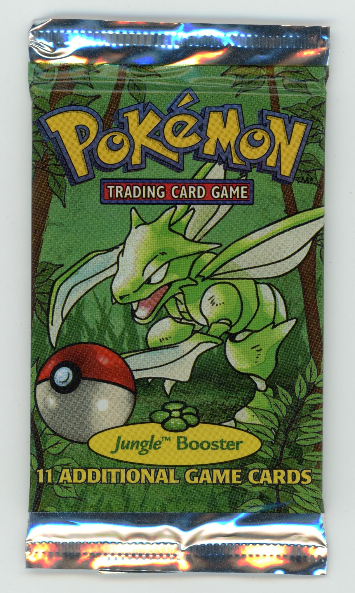 Jungle Booster Pack (Scyther) - Unweighed: This Jungle booster pack features artwork of Scyther. It is unweighed and in excellent condition, with no signs of age or wear.